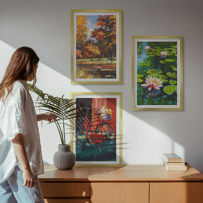 Conjunto de quadros para sala de estar Terraço de lírios em cores de outono