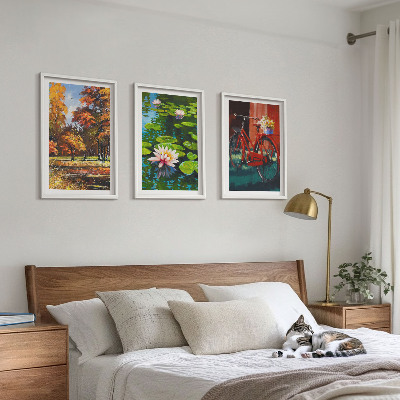 Conjunto de quadros para sala de estar Terraço de lírios em cores de outono