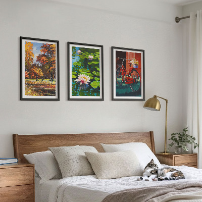 Conjunto de quadros para sala de estar Terraço de lírios em cores de outono