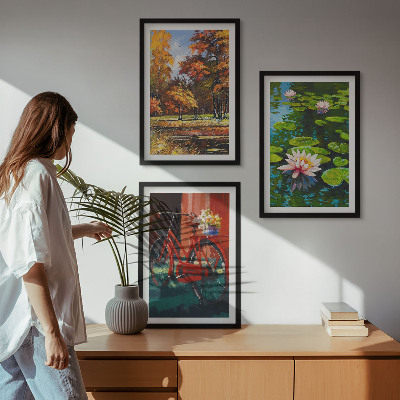 Conjunto de quadros para sala de estar Terraço de lírios em cores de outono
