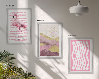 Composição de quadros moderna Paisagem pastel com flamingos rosa