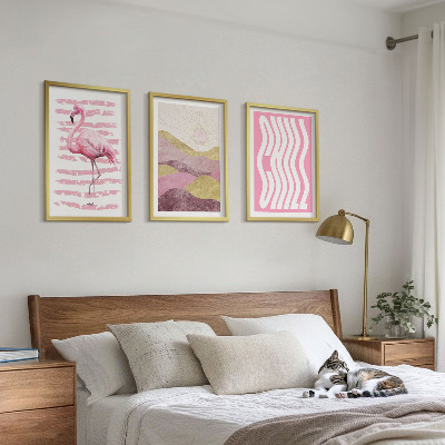 Composição de quadros moderna Paisagem pastel com flamingos rosa