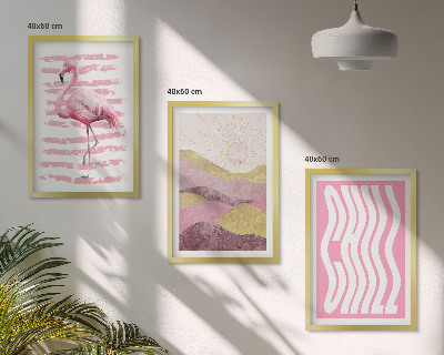 Composição de quadros moderna Paisagem pastel com flamingos rosa