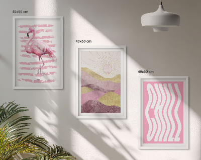 Composição de quadros moderna Paisagem pastel com flamingos rosa