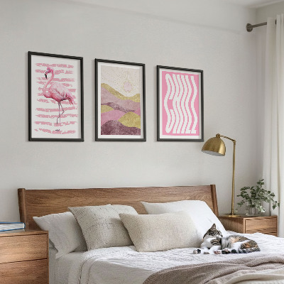 Composição de quadros moderna Paisagem pastel com flamingos rosa