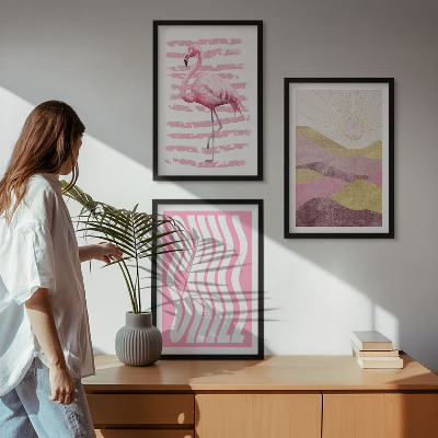 Composição de quadros moderna Paisagem pastel com flamingos rosa