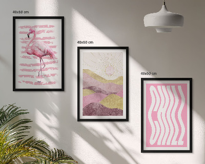 Composição de quadros moderna Paisagem pastel com flamingos rosa