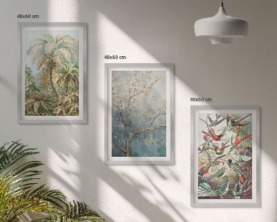 Conjunto de quadros para sala de estar Plantas tropicais, pássaros, natureza