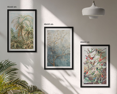 Conjunto de quadros para sala de estar Plantas tropicais, pássaros, natureza