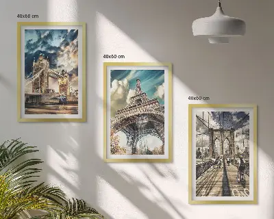 Composição de quadros moderna com pontes, torres e cidades europeias