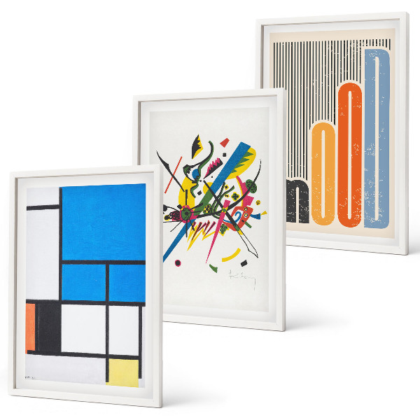 Conjunto de 3 quadros com moldura Geometria Moderna Abstrata