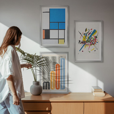 Conjunto de 3 quadros com moldura Geometria Moderna Abstrata