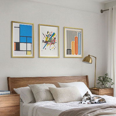 Conjunto de 3 quadros com moldura Geometria Moderna Abstrata