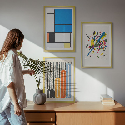 Conjunto de 3 quadros com moldura Geometria Moderna Abstrata