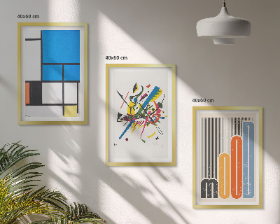 Conjunto de 3 quadros com moldura Geometria Moderna Abstrata