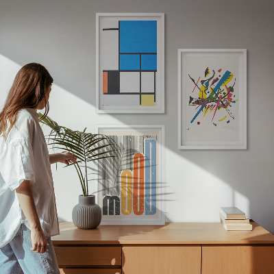 Conjunto de 3 quadros com moldura Geometria Moderna Abstrata