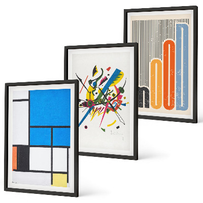 Conjunto de 3 quadros com moldura Geometria Moderna Abstrata