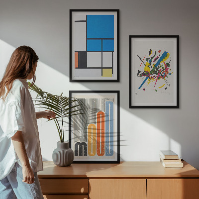 Conjunto de 3 quadros com moldura Geometria Moderna Abstrata