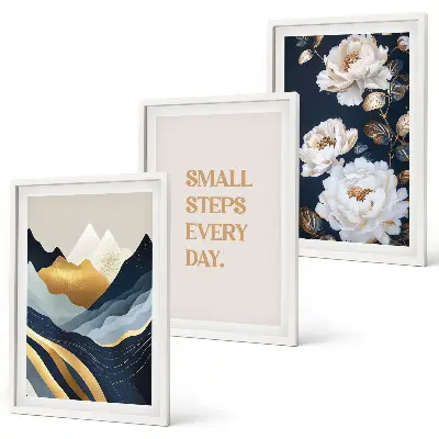 Conjunto de quadros para sala de estar com estampa de inspiração abstrata de montanhas e flores