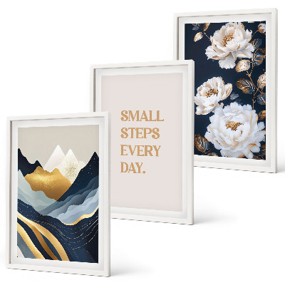 Conjunto de quadros para sala de estar Inspiração abstrata de montanhas e flores