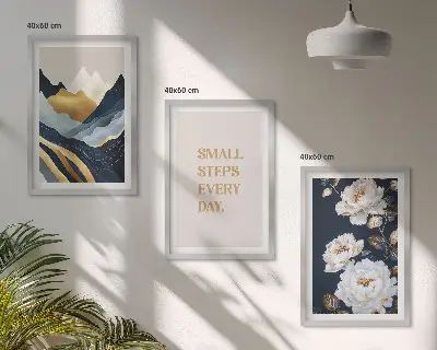 Conjunto de quadros para sala de estar com estampa de inspiração abstrata de montanhas e flores