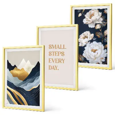 Conjunto de quadros para sala de estar com estampa de inspiração abstrata de montanhas e flores