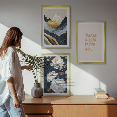 Conjunto de quadros para sala de estar Inspiração abstrata de montanhas e flores
