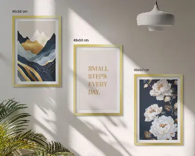 Conjunto de quadros para sala de estar com estampa de inspiração abstrata de montanhas e flores
