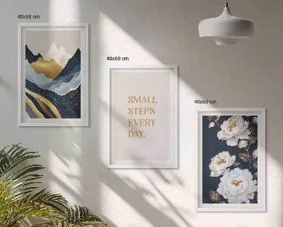 Conjunto de quadros para sala de estar com estampa de inspiração abstrata de montanhas e flores