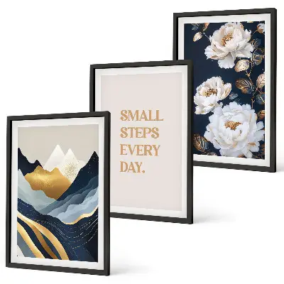 Conjunto de quadros para sala de estar com estampa de inspiração abstrata de montanhas e flores