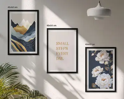 Conjunto de quadros para sala de estar com estampa de inspiração abstrata de montanhas e flores