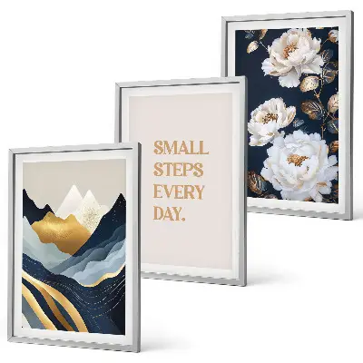 Conjunto de quadros para sala de estar com estampa de inspiração abstrata de montanhas e flores