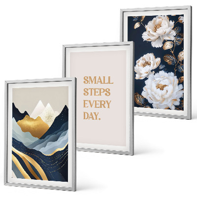 Conjunto de quadros para sala de estar Inspiração abstrata de montanhas e flores