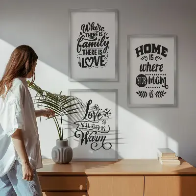 Composição de quadros moderna com o tema família, amor, lar e aconchego