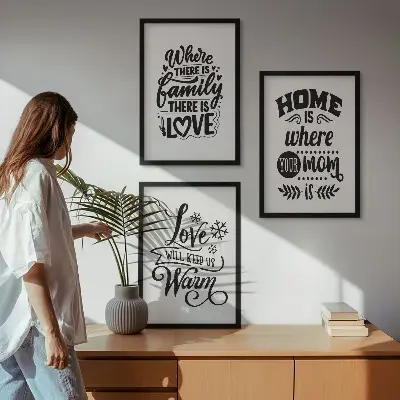 Composição de quadros moderna com o tema família, amor, lar e aconchego