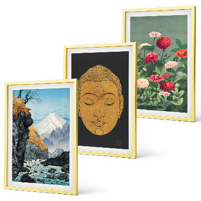 Conjunto de 3 quadros com moldura Natureza Japonesa Cultura Japandi
