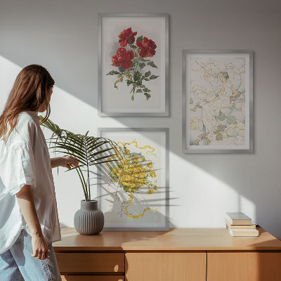 Conjunto de quadros para sala de estar Rosas vermelhas e brancas formam