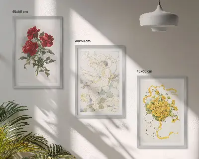 Conjunto de quadros para sala de estar com estampa de rosas vermelhas e brancas