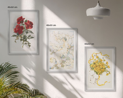 Conjunto de quadros para sala de estar Rosas vermelhas e brancas formam