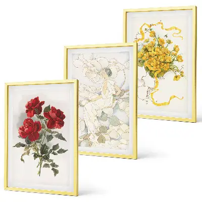 Conjunto de quadros para sala de estar com estampa de rosas vermelhas e brancas