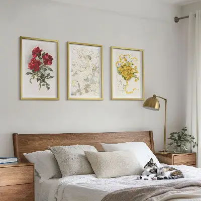 Conjunto de quadros para sala de estar com estampa de rosas vermelhas e brancas