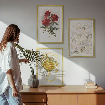 Conjunto de quadros para sala de estar Rosas vermelhas e brancas formam