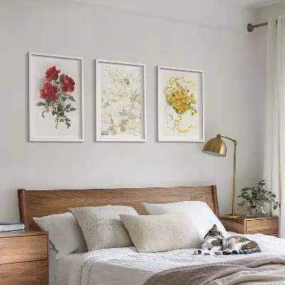 Conjunto de quadros para sala de estar com estampa de rosas vermelhas e brancas