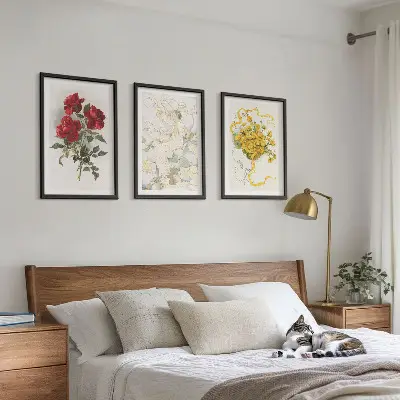 Conjunto de quadros para sala de estar com estampa de rosas vermelhas e brancas