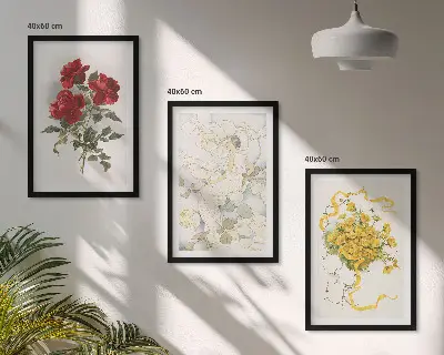 Conjunto de quadros para sala de estar com estampa de rosas vermelhas e brancas