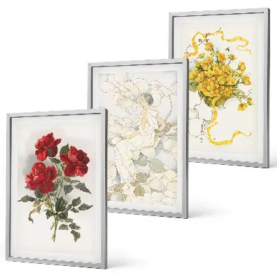Conjunto de quadros para sala de estar com estampa de rosas vermelhas e brancas