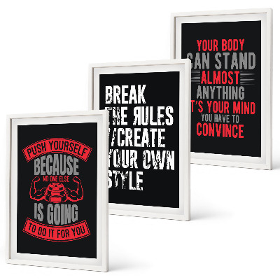 Conjunto de 3 quadros com moldura Motivação, treinamento, autodesenvolvimento