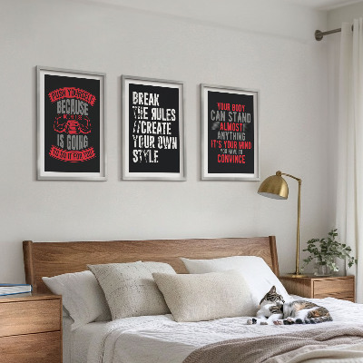 Conjunto de 3 quadros com moldura Motivação, treinamento, autodesenvolvimento