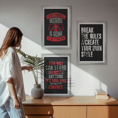 Conjunto de 3 quadros com moldura Motivação, treinamento, autodesenvolvimento