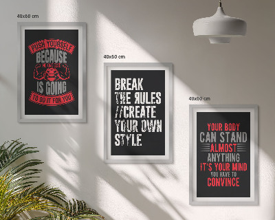 Conjunto de 3 quadros com moldura Motivação, treinamento, autodesenvolvimento